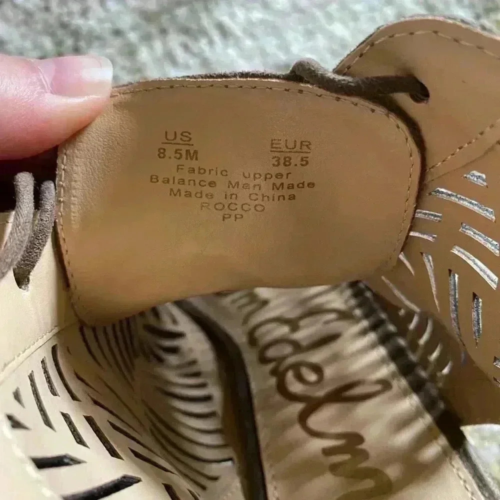 Sam Edelman Taupe Cutout Lace-Up Block Heel Sandals - Picture 3 of 5
